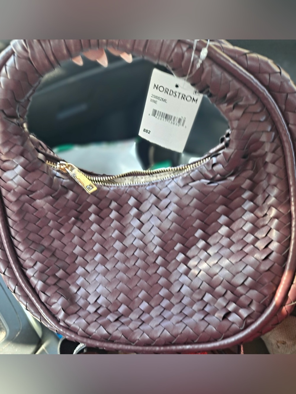 Moda Luxe Cassidy Nordstrom Burgundy Woven Leather Hobo with Gold Zipper